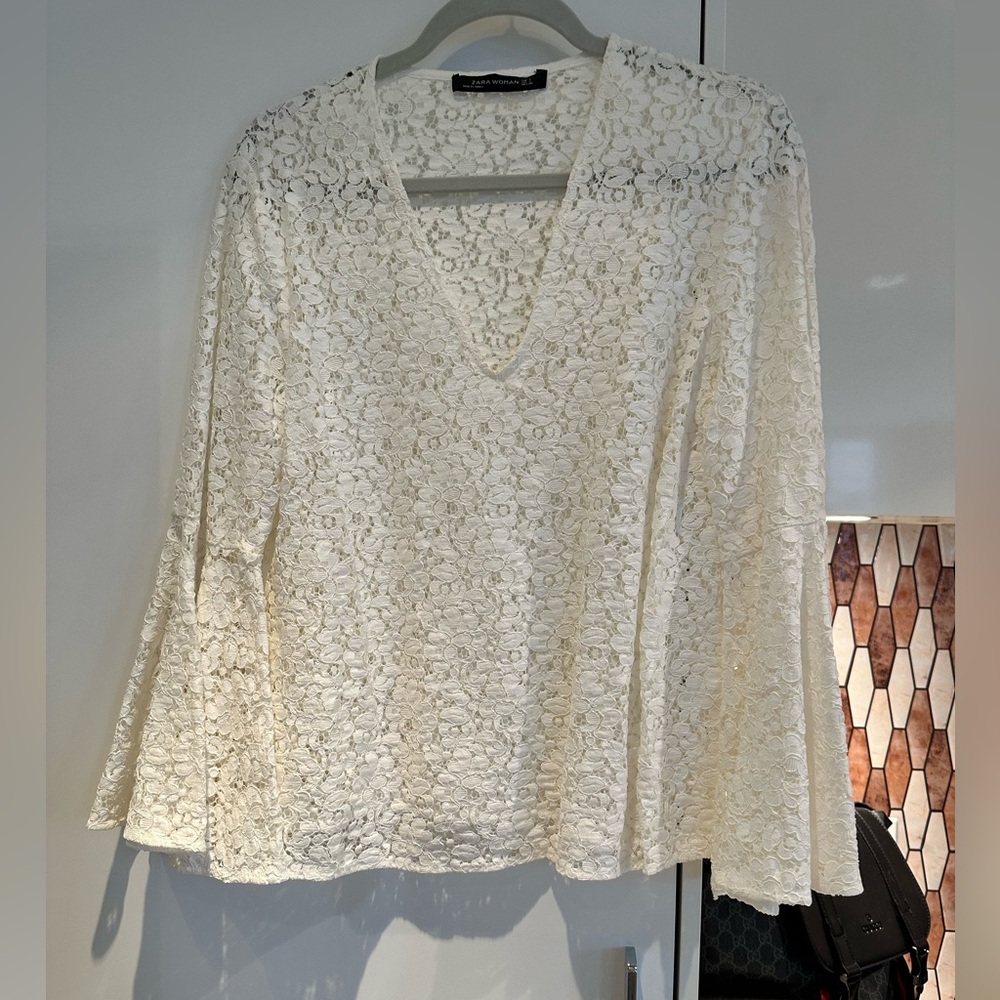 Elegant Cream Lace V-Neck Top